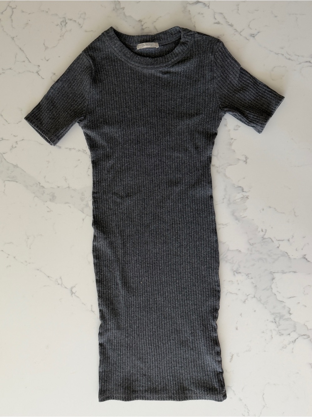 Zara Ribbed Mini Dress in Charcoal Gray
